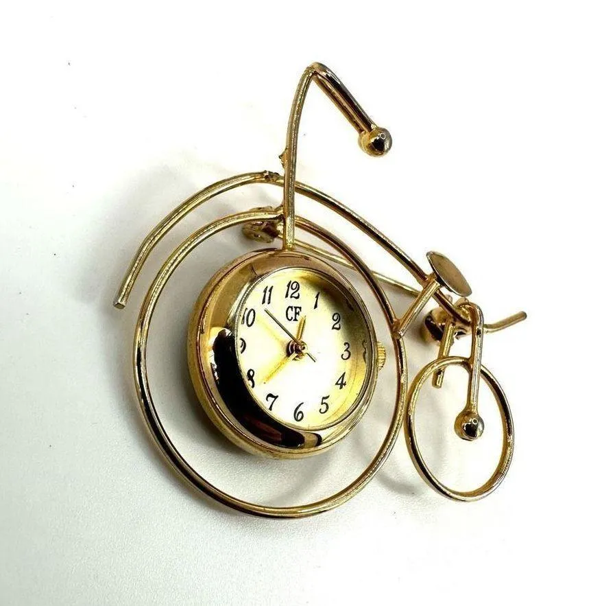 CF Gold tone watch bicycle brooch - Image 2