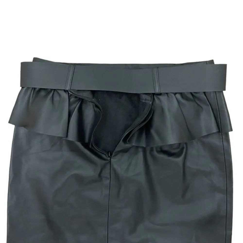 Zara Black Faux Leather Peplum Ruffle Mini Skirt Jewel Buckle Belt Size Small - Image 9