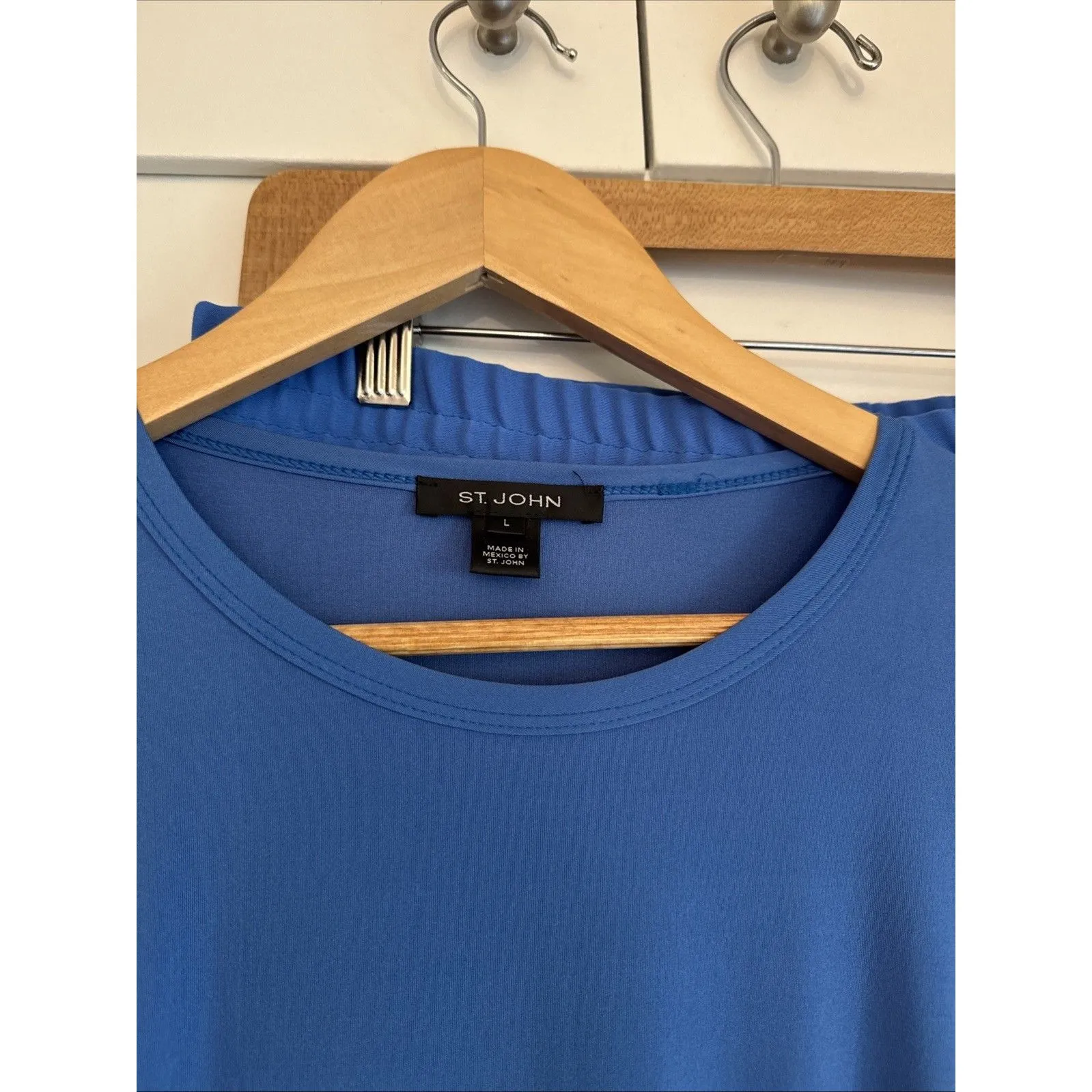 St. John 2pc Long Sleeve Top & Trouser Pants Set Size Large Caspian Blue Casual - Image 2