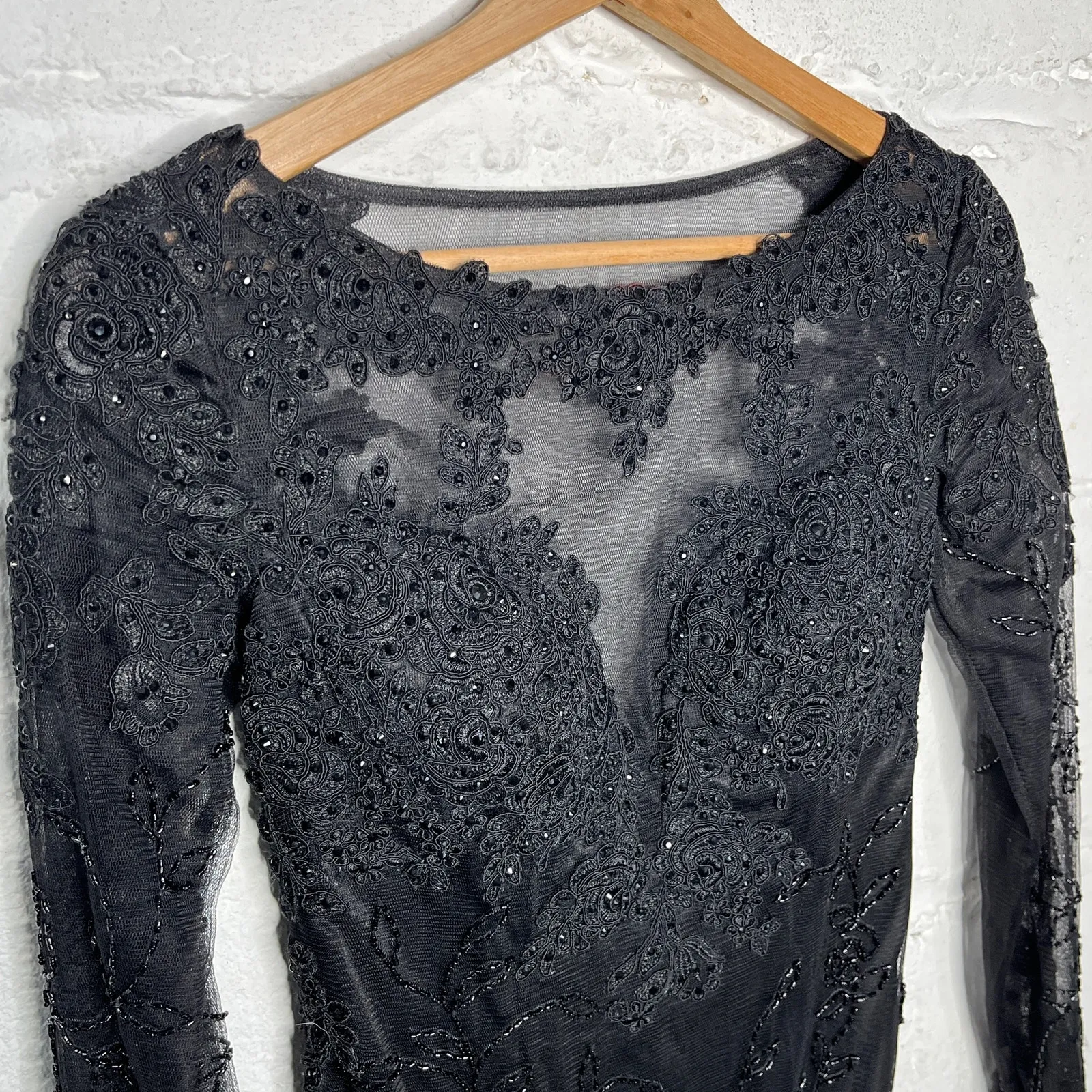 Dave & Johnny Lace Sequin Bodycon Mini Dress Y2K Glam Party Women Black 1/2 Size undefined - Image 3