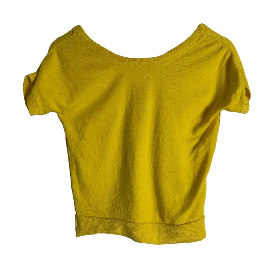 Zadig & Voltaire Yellow Merino Wool Short Sleeve Scoop Neck Knit Sweater Top XS - Image 3