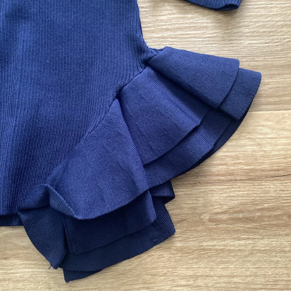 CYANINE Sea Navy Ribbed Peplum Sweater sz Small Blue - Image 3