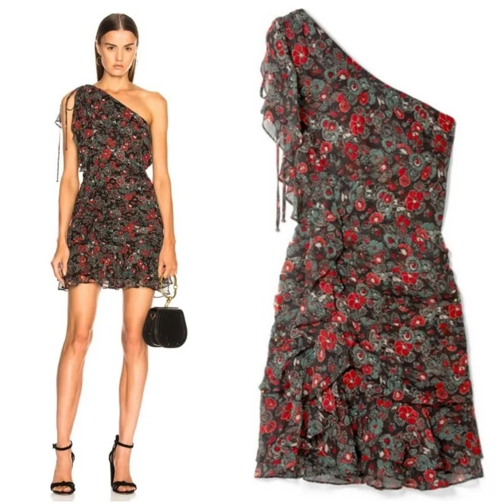 Veronica Beard Black  Ballard Printed Ruffle One-Shoulder Mini Dress size 8 - Image 3