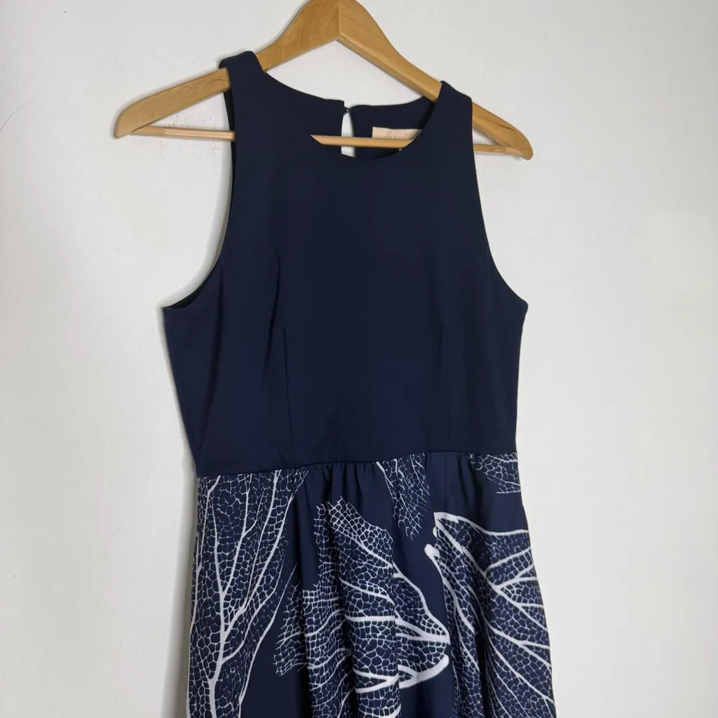 Hutch Altana High Low Midi Dress Navy White Print Size MP (Medium Petite) - Image 7