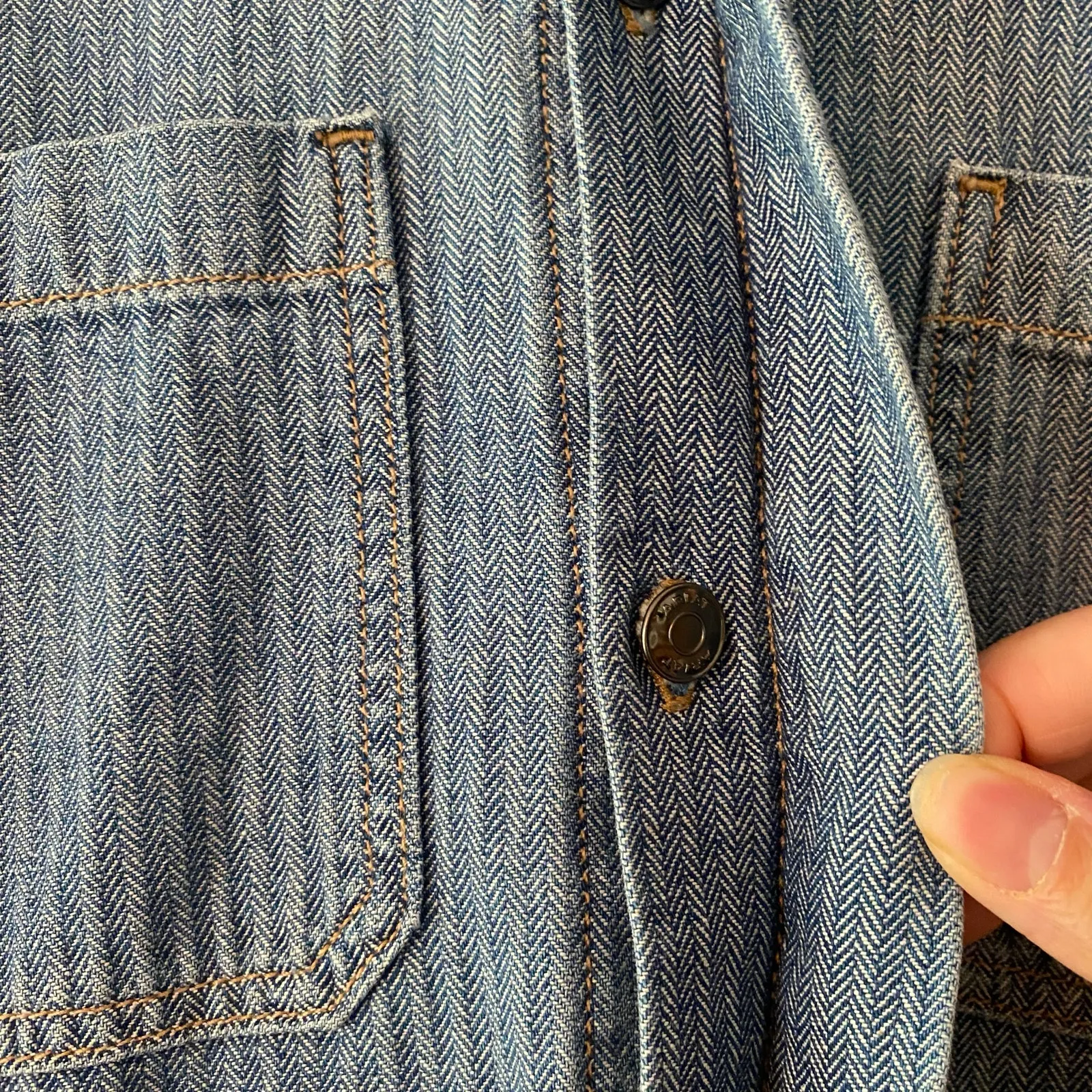 Ariat Blue Jean Long Sleeve Coveralls Button Down Jumpsuit Herringbone Medium - Image 8