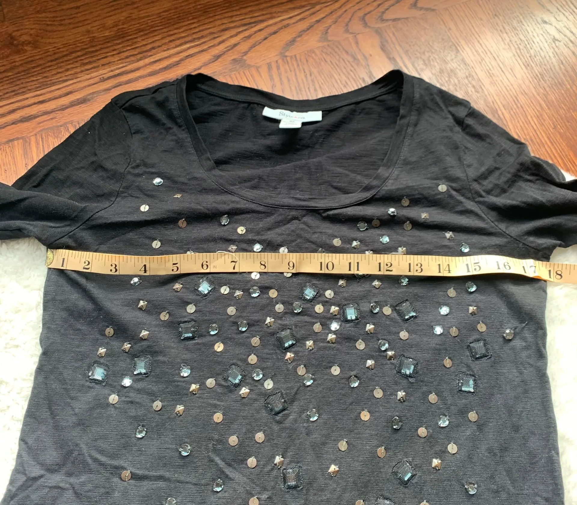 Black Sequin Beaded Ruched Sleeve Top - Image 4