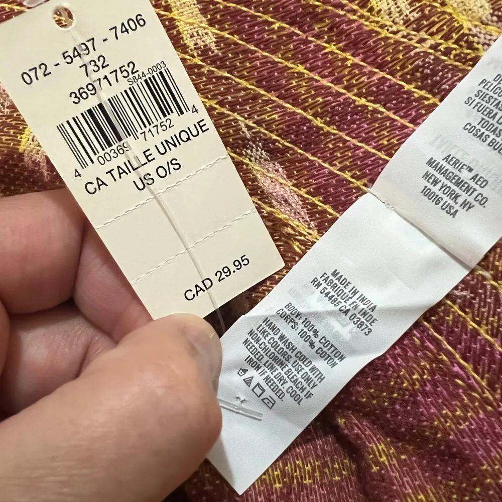 aerie Jacquard Reversible Bucket Hat - Cotton Yellow/Pink/Brown Adjustable Cap - Image 5