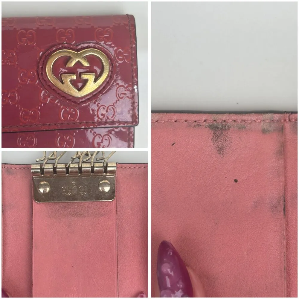 Gucci  Red Patent Leather GG Gold Heart Logo Key/Card Holder - Image 5