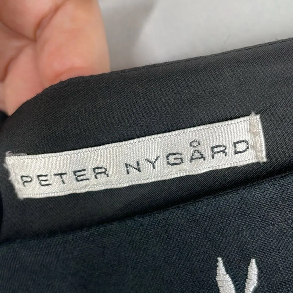 Peter Nygard Womens Fit &Flare Dress Black Floral Tie Waist V Neck Linen Medium - Image 6