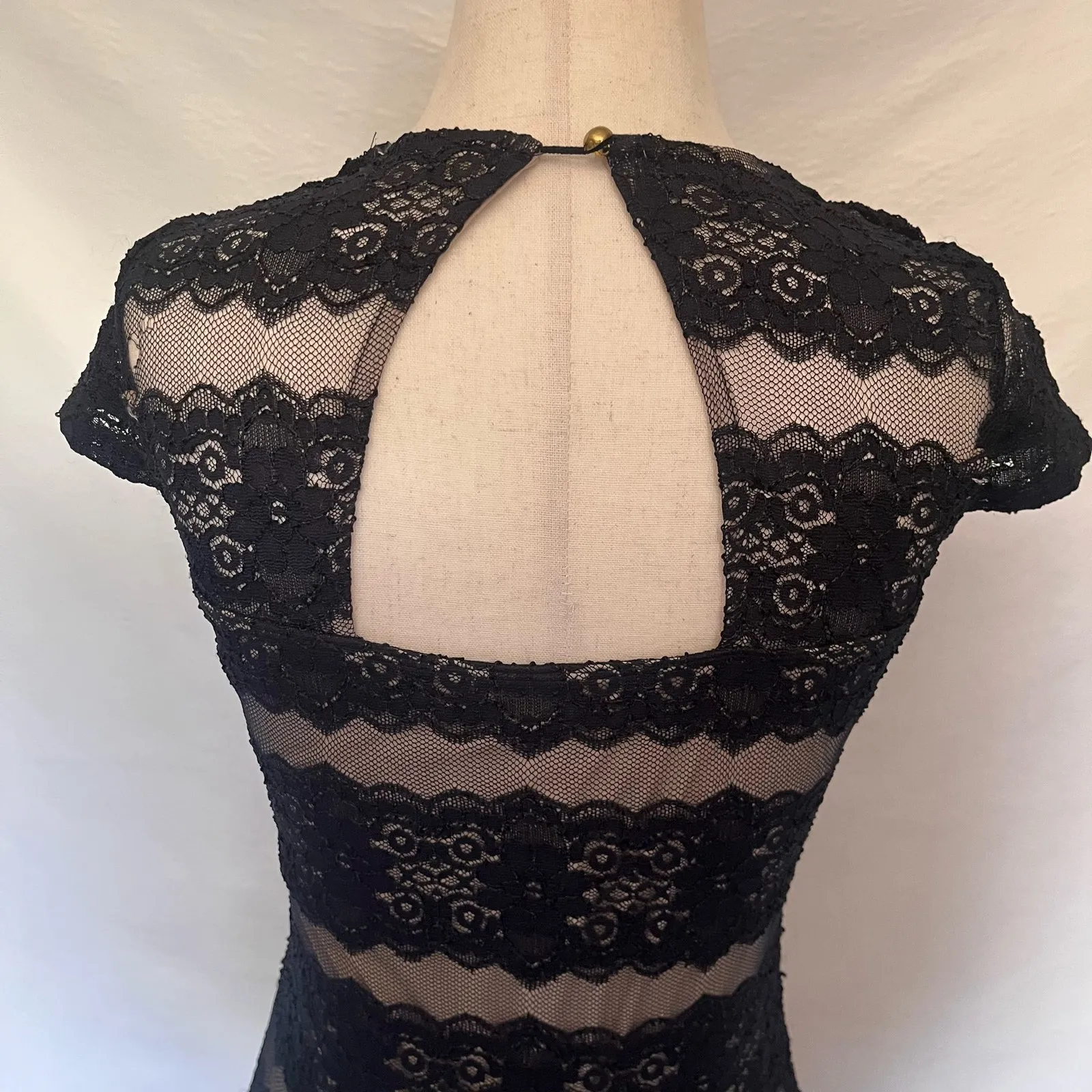 Liberty Love Illusion Bodycon Lace Dress Sz S Y2K Lace Party Holiday Black FLAW - Image 7