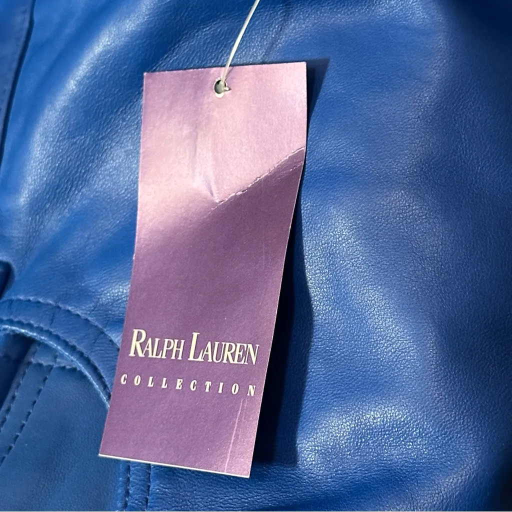 Ralph Lauren Purple Label Vintage 12 Bright Blue Leather High Rise Jeans Pants - Image 10