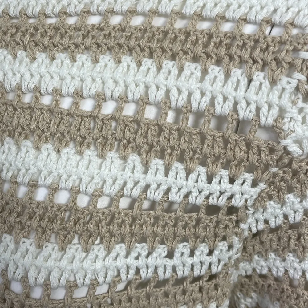 Ann Mashburn Fleur Cotton Sweater Tan & White Stripes size XL - Image 9