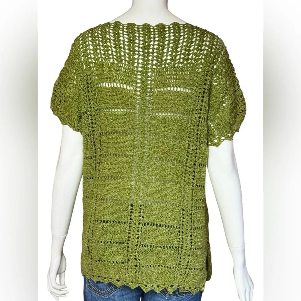 Unbranded Boho Green Crochet Knit Top Size M - Image 2