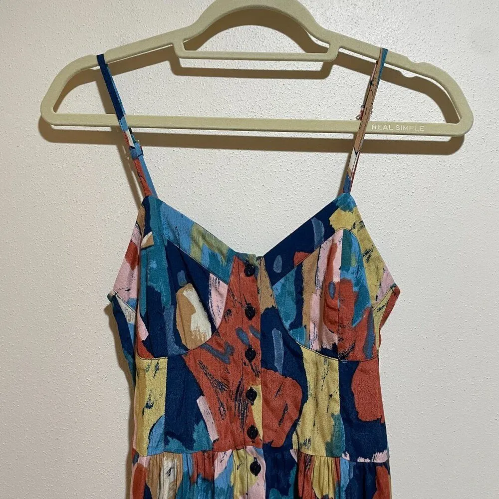 Rolla's Size S Small Eve Painted Tulip Button Front Midi Dress Orange - Image 4