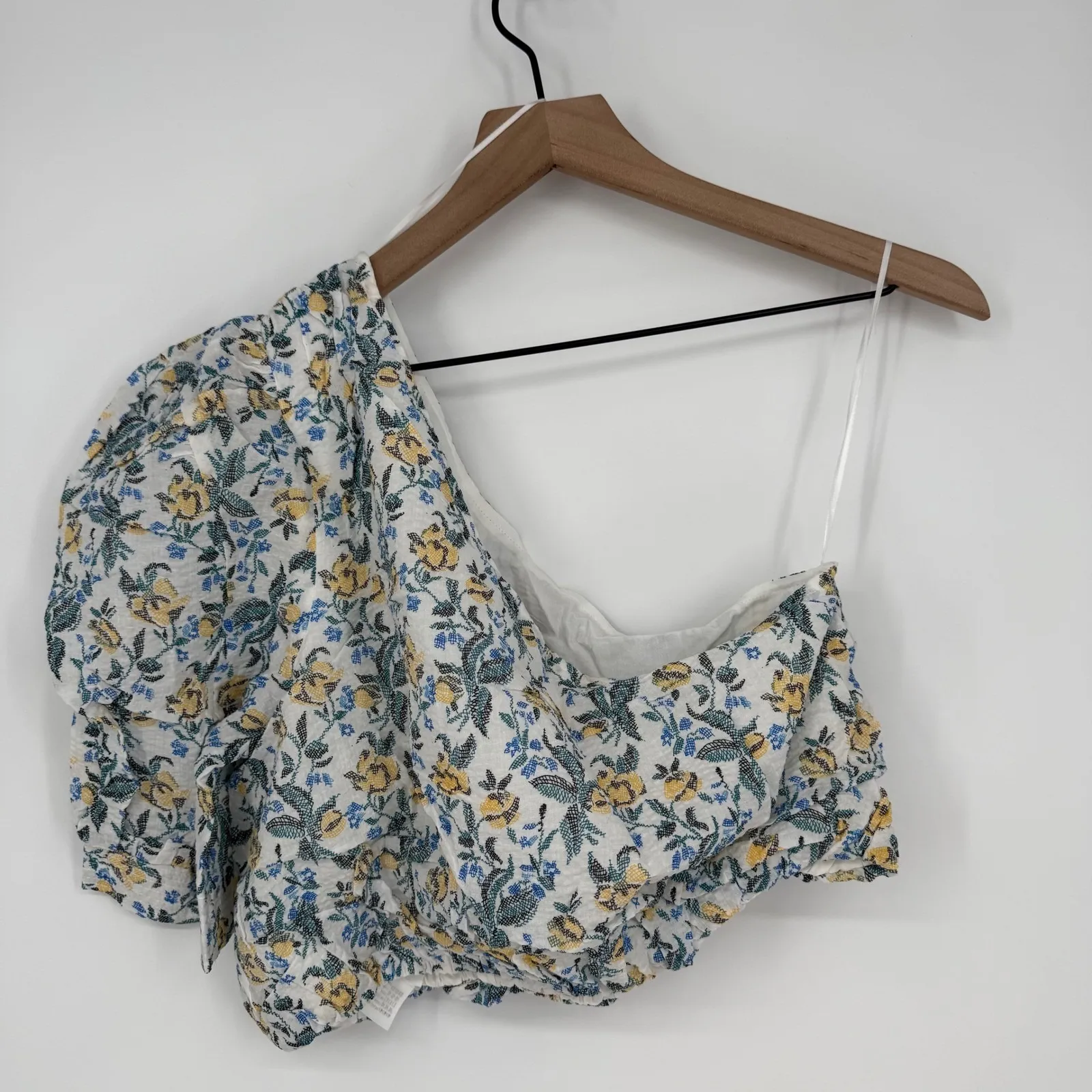 En Saison Floral Blouse Crop Top One‎ Shoulder Yellow Blue White Womens Size M Size M - Image 9