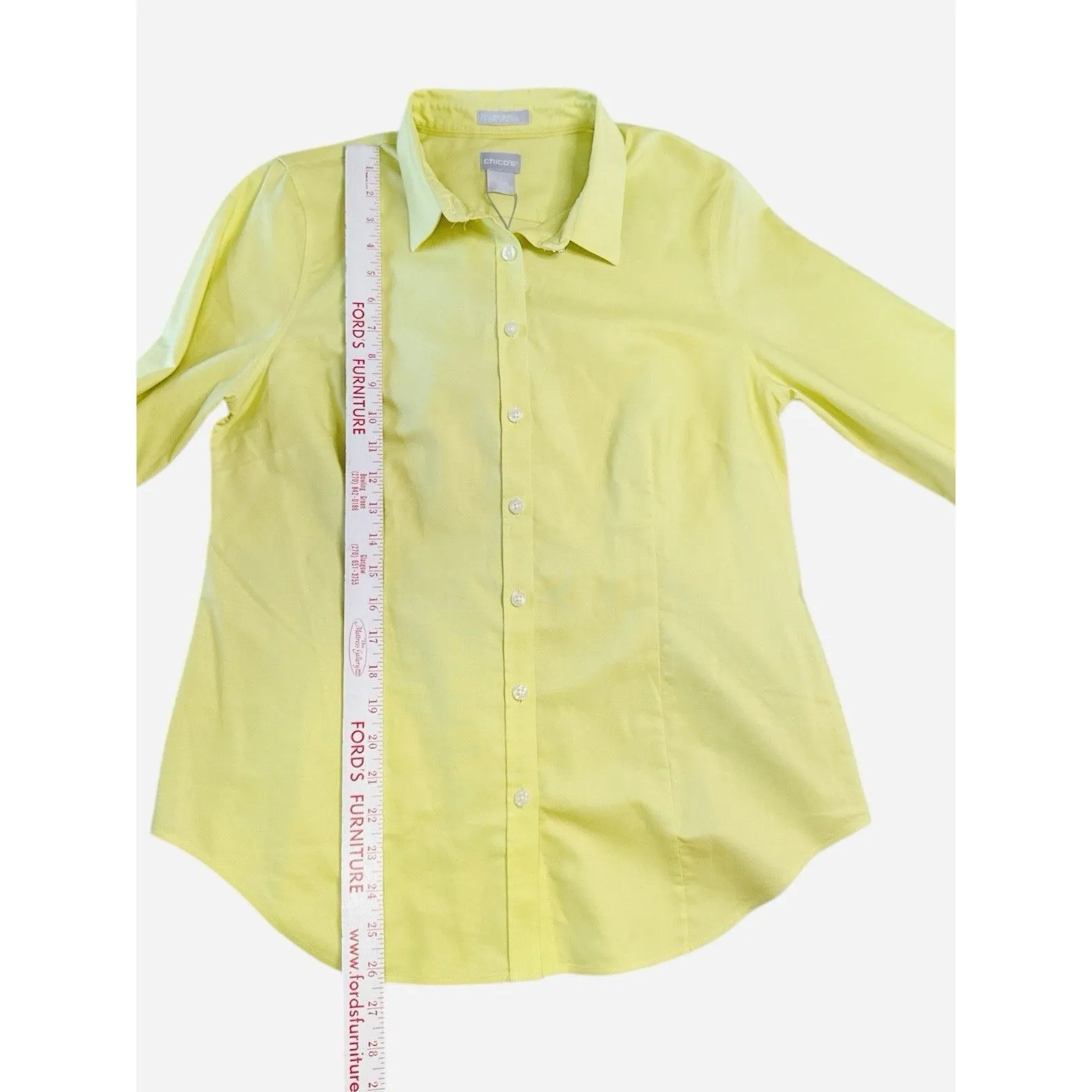 Chico’s Citrine Yellow Non-Iron Button Up Shirt Fitted Long Sleeve Blouse Size 1 - Image 5