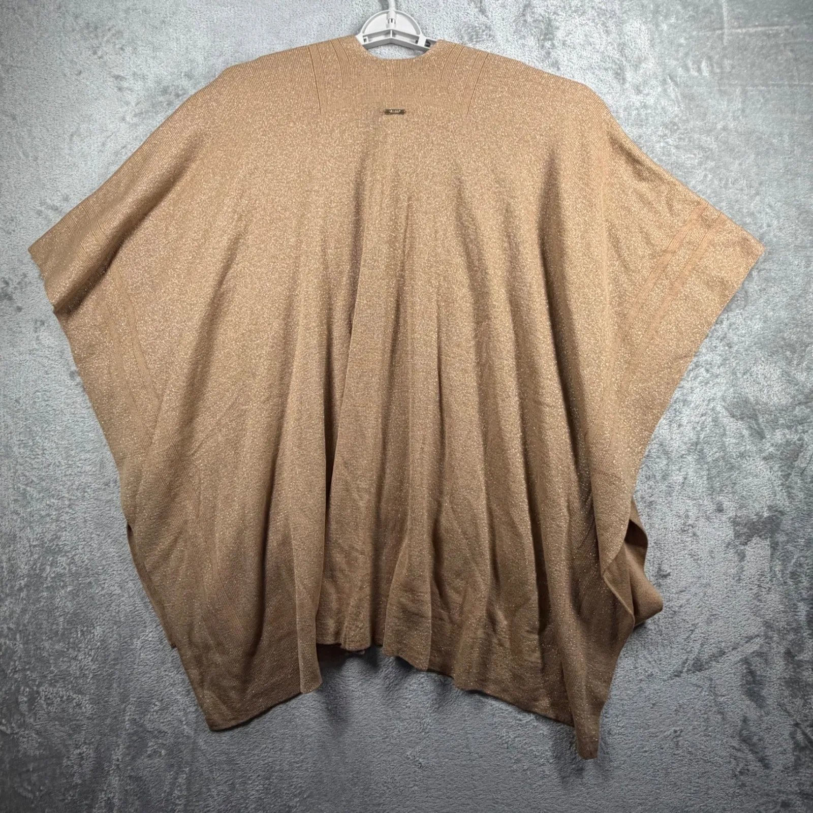 Lauren Ralph Lauren Tan Metallic Knit Poncho One Size Gold Shimmer Cape Wrap Top - Image 3