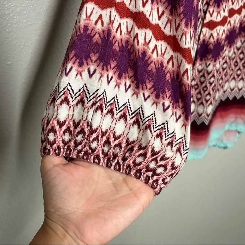 Jessica Simpson Multicolor Boho Print Cold Shoulder Romper Size Med - Image 5