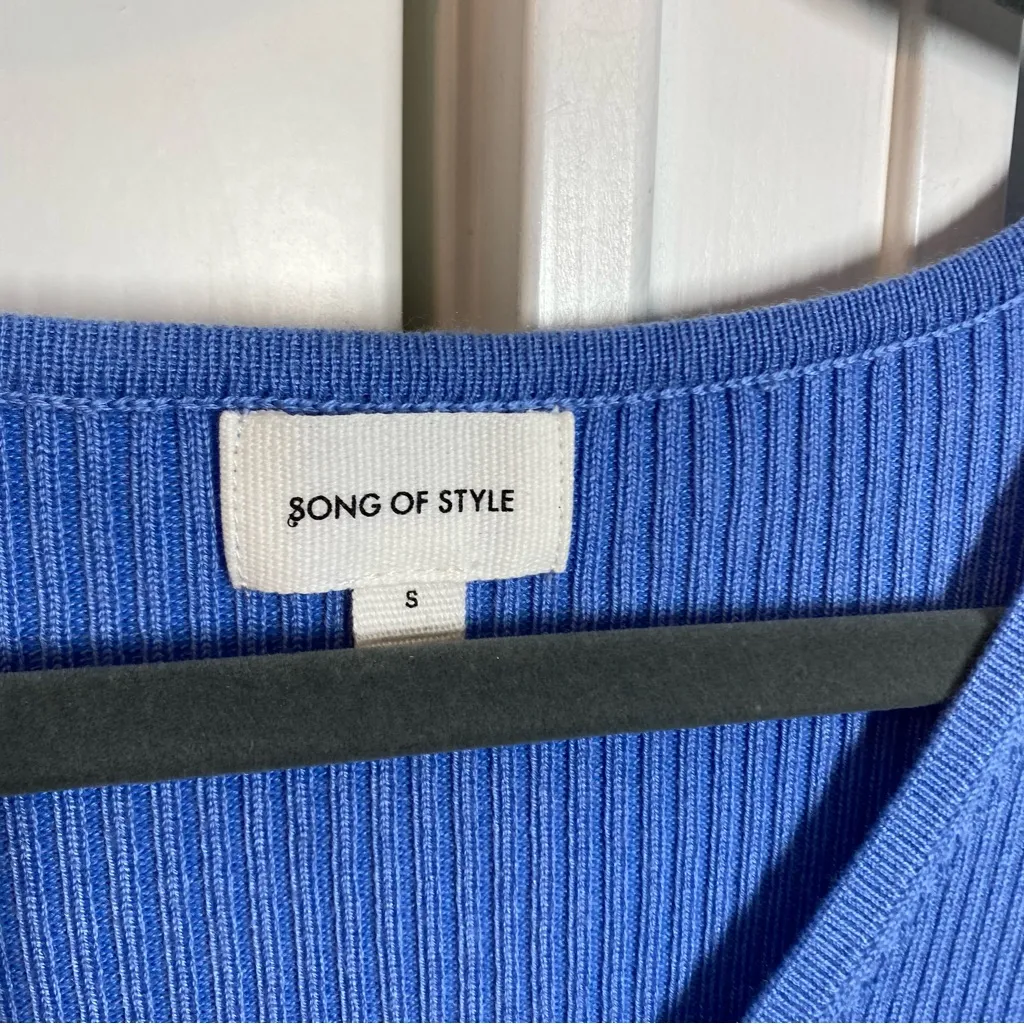 Song of Style Laire Rib Knit Midi Dress Merino Wool Blend Cornflower Blue Small - Image 4