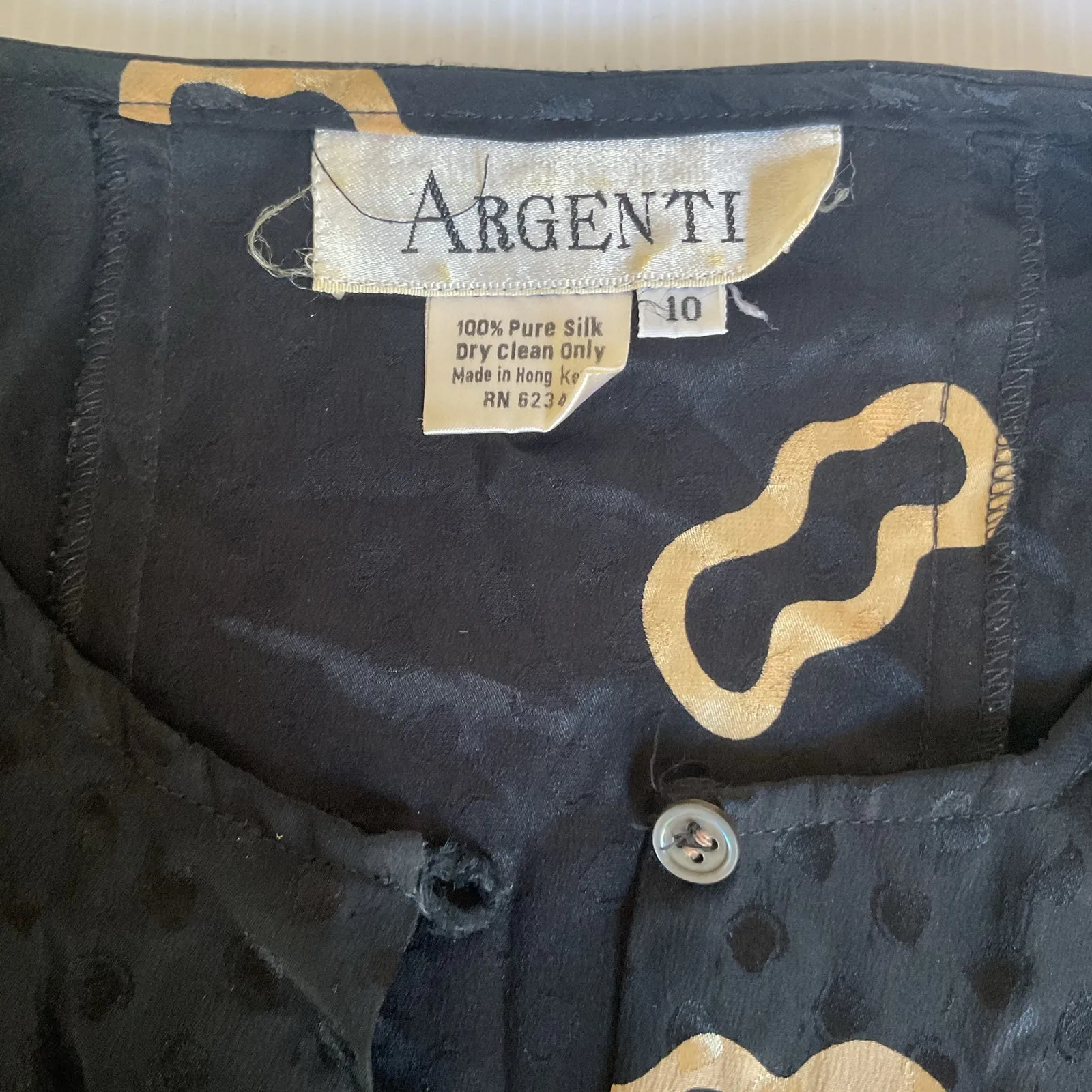 Vintage Argenti Black Silk Midi Dress Polka Dot Long Sleeve Sz 10 Hong Kong - Image 6
