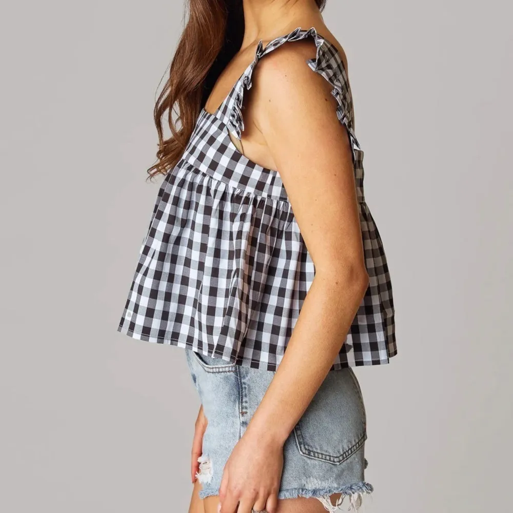 Buddy Love Kyle Ruffle Swing cropped Tank Black Checkered plaid size M NWT Size M - Image 3
