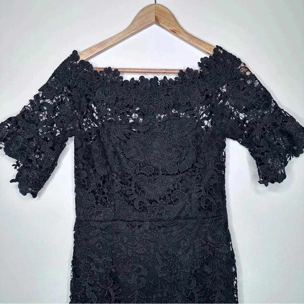Paper Dolls London Black Off The Shoulder Frill Sleeve Crochet Lace Maxi Dress Size 6 - Image 6