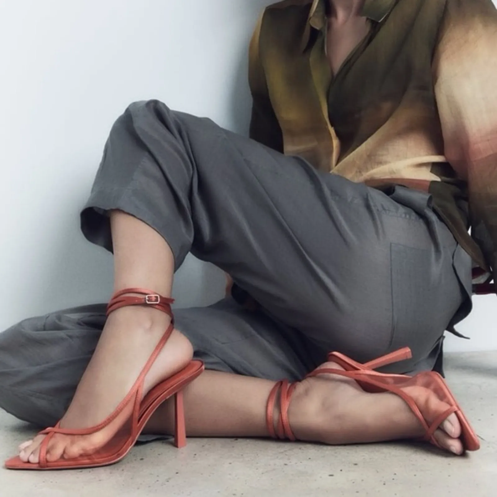 ZARA  coral red mesh strappy pointed heels NEW 41/10 - Image 2