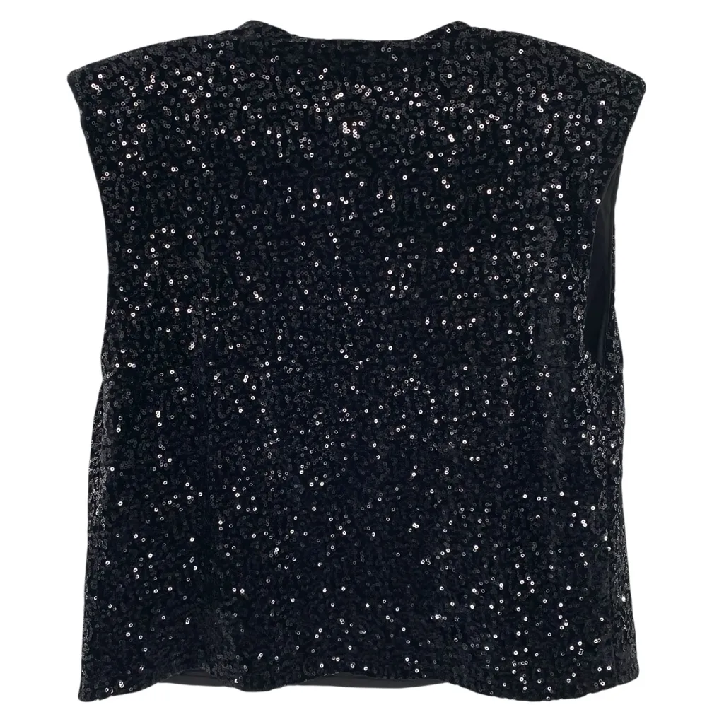 H&M Black Sequin Boxy Shoulder Pad Tank Top New - Image 5