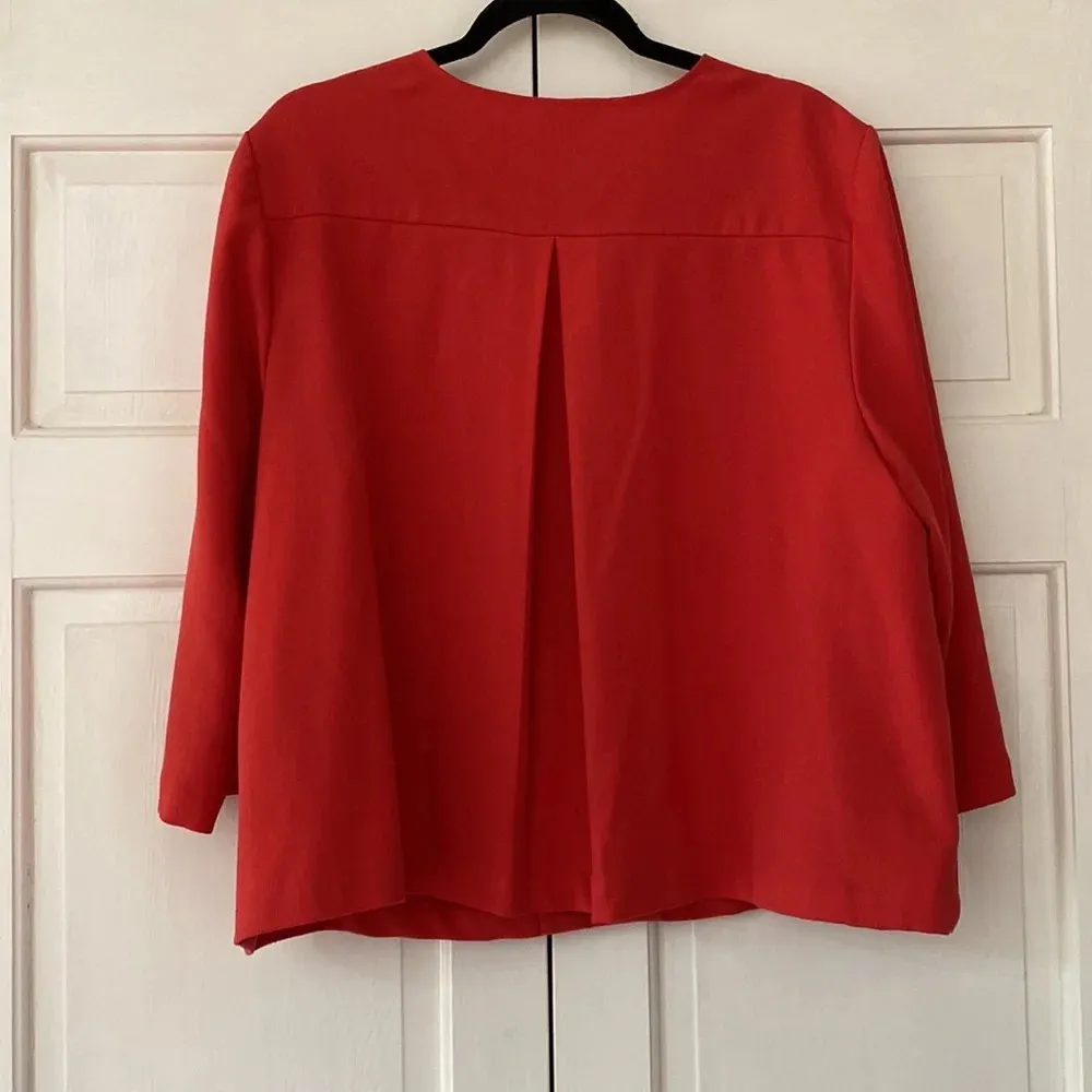 Chicos Size 3 Deep Coral‎ Blazer Gold Closure Crepe Swing Jacket Coat Chico’s XL - Image 7