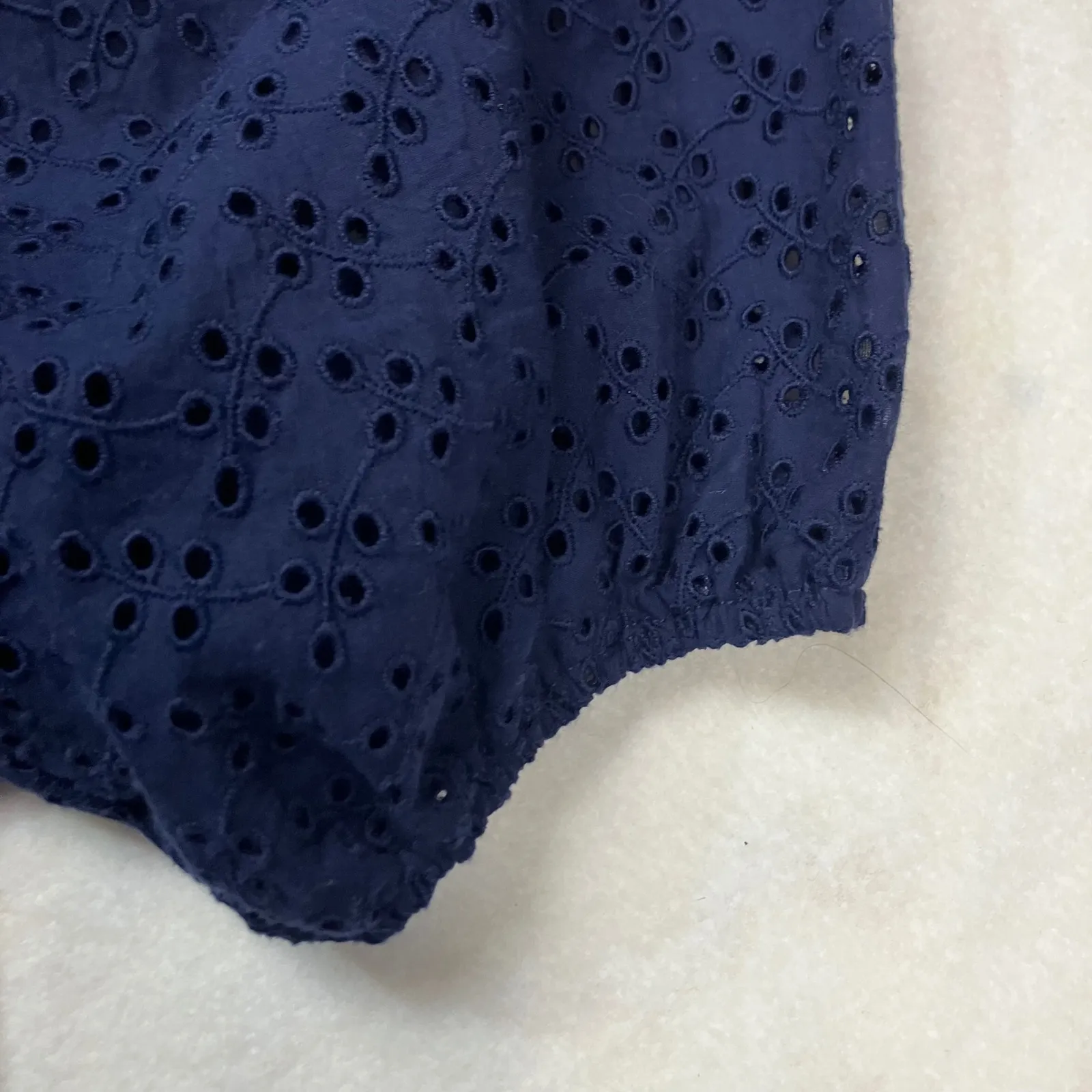 Lane Bryant‎ Navy Blue Eyelet Blouse Plus Size 22 24 3/4 Sleeve V Neck Tie - Image 6