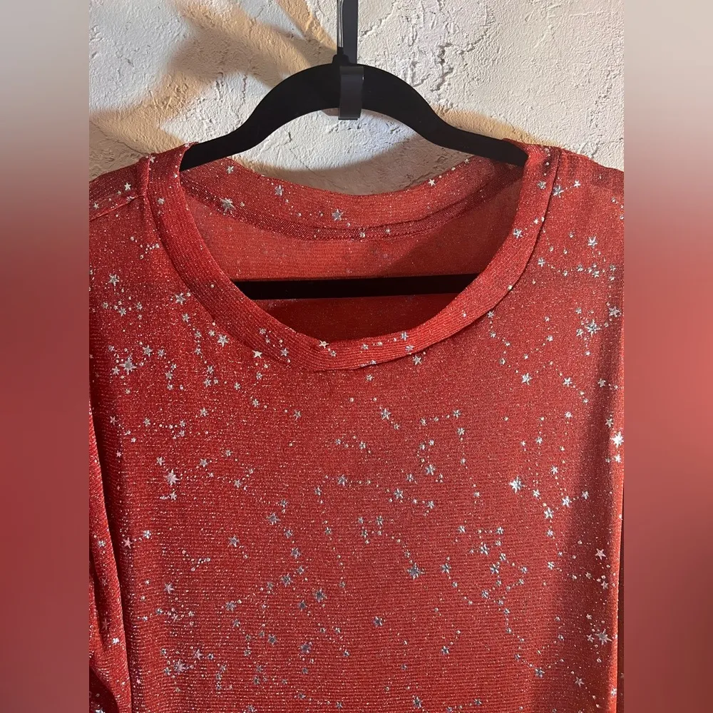 Shein Orange Sheer Top Pullover sheer crew neck lightweight Size L - Image 2