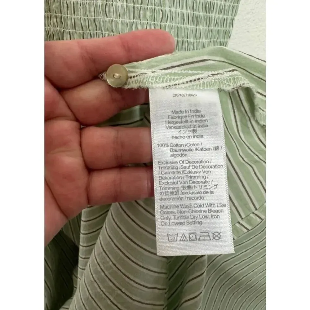 NWT Madewell Melody Smocked Midi Striped Dress Size XS Green White Sleeveless - Image 14