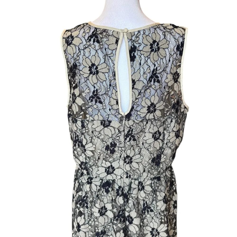 Ann Taylor LOFT Lace Sheath Dress Knee Length Sleeveless Womens 16 Black Beige - Image 5