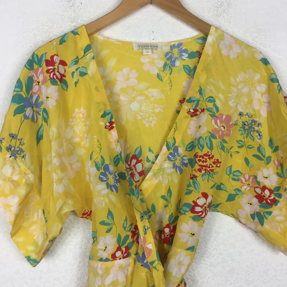 Anthropologie Yumi Kim Yellow 100% Silk Kimono Top XS That's A Wrap Happy Days - Image 10