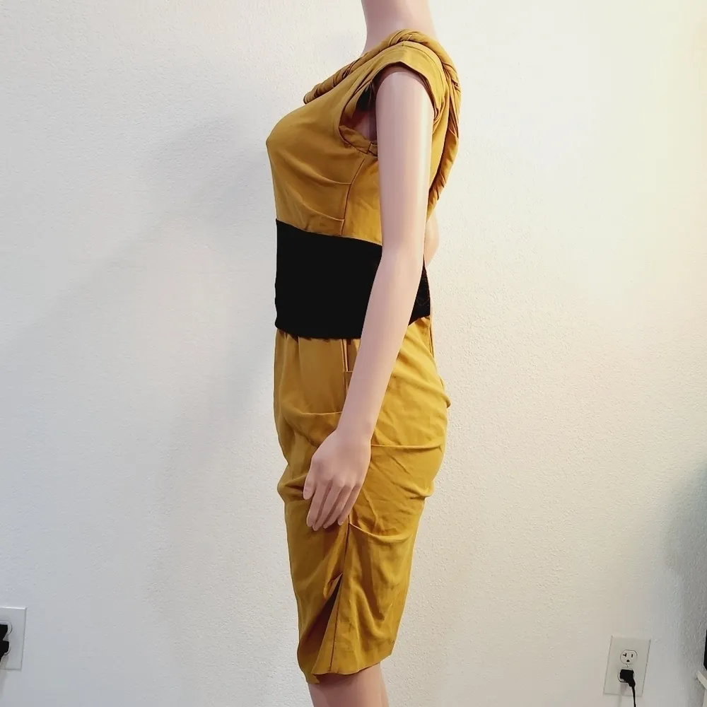 Nicole Miller Collection Silk Mustard & Black Cocktail Dress Size: 8 - Image 5