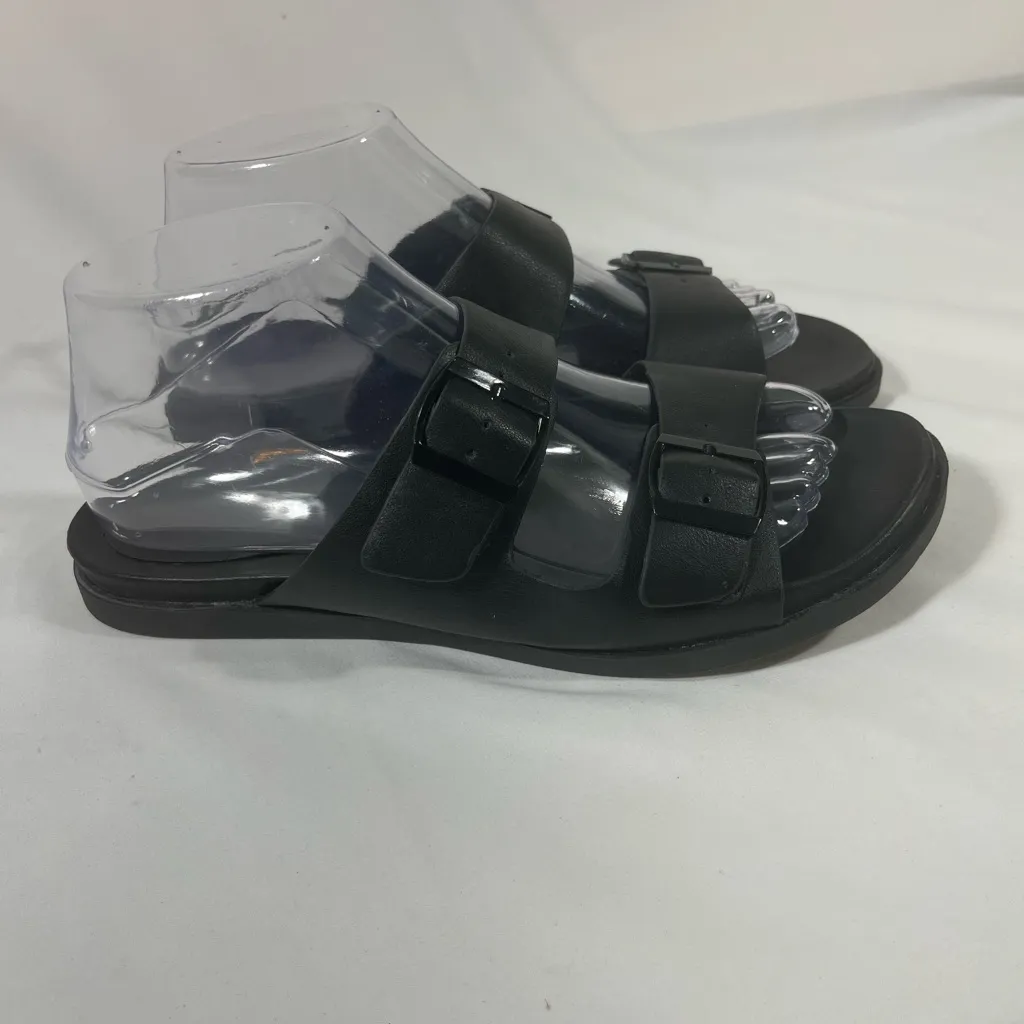 BamBoo Double Strap Sandals Womens Faux Leather Buckle Black 8.5 PREOWNED - Image 3