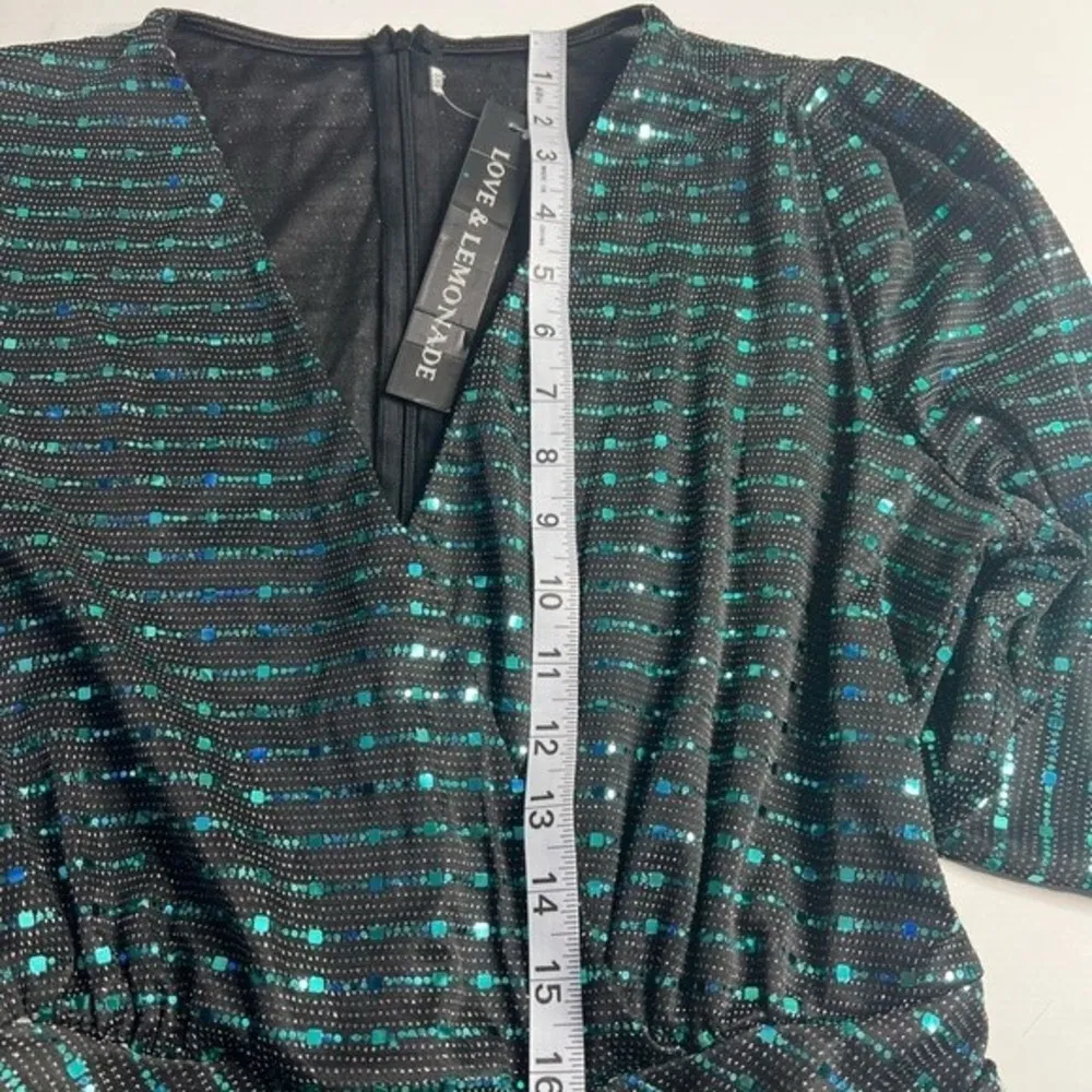 Love & lemonade dark green dress curve Deep V neck wrap sequin long sleeves 1XL Size undefined - Image 10