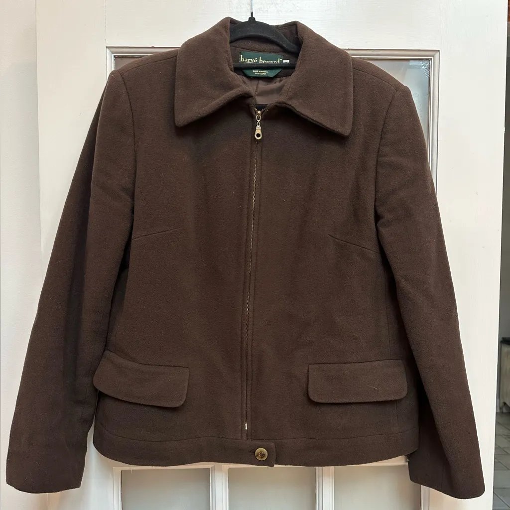 Vintage Harve Benard Women’s Dark Brown Wool Cashmere Zip
Jacket Size 14 - Image 9