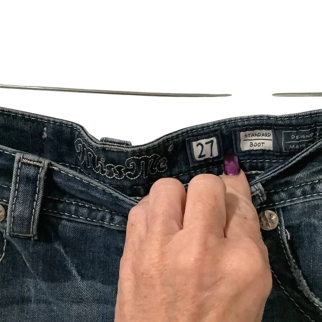 Miss Me Dark Blue Embellished Jeans WORN ONCE Size 27”x31” - Image 7