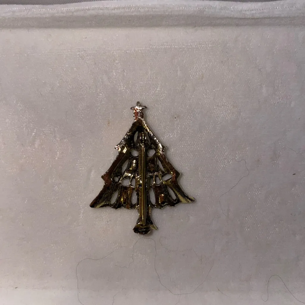 Vintage 70’s Gold Tone and Jeweled Christmas Tree Brooch - Image 4