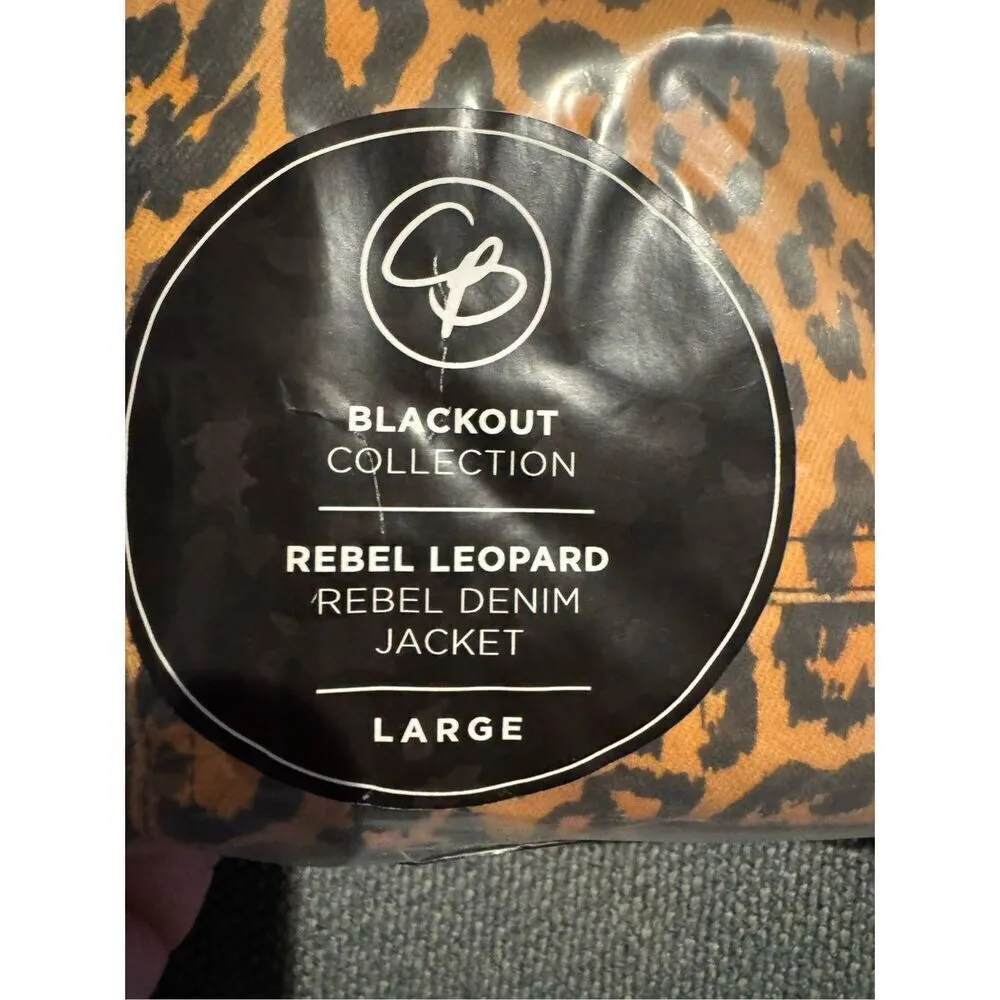 NWT Celestial Bodiez rebel leopard blackout collection denim jacket size large Black - Image 5