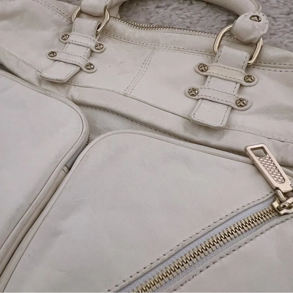 Rebecca Minkoff Cream Soft Leather Moto Zip Crossbody Purse Bag - Image 6