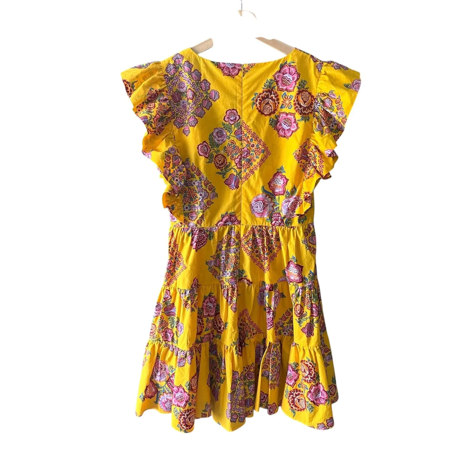 LA DOUBLEJ Honeybun‎ Tiered Flutter Mini Dress Yellow Medium - Image 3