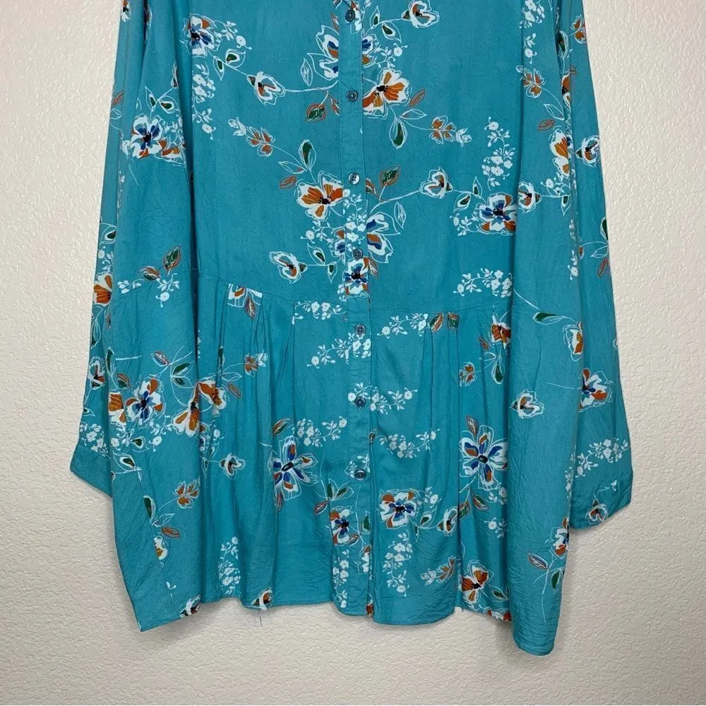 Woman Within Blue Floral Button Down Shirt - Image 4