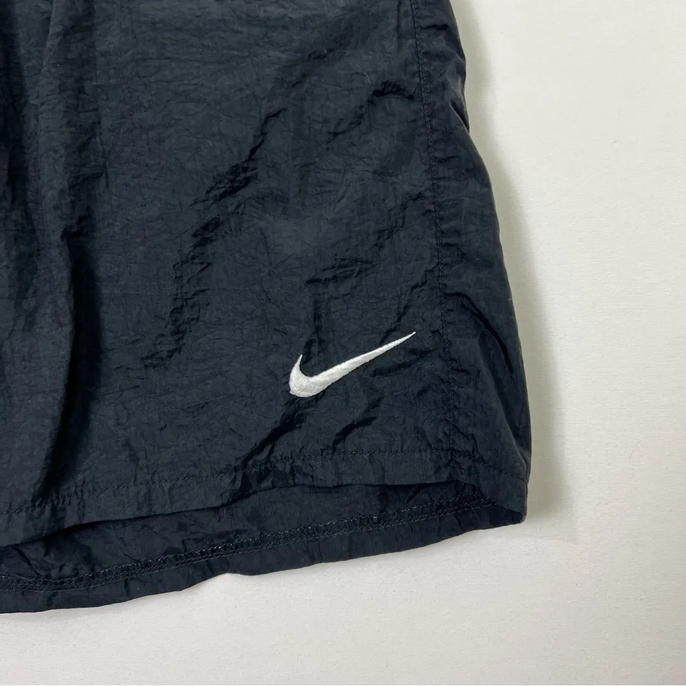 Vintage 90s Nike Nylon Running Shorts Womens Medium Black & White - Image 2