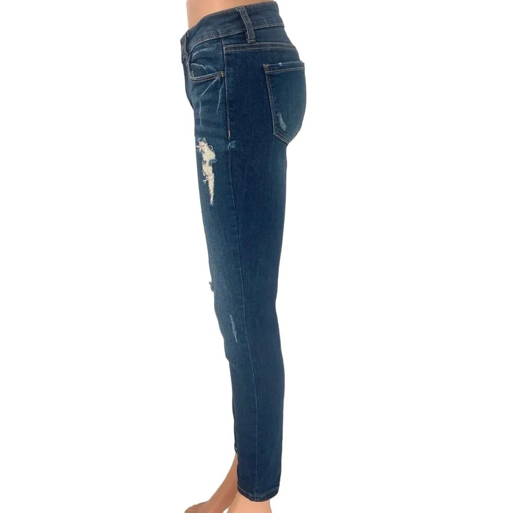 Studio Blue Distressed Mid Rise Stretch Skinny Jeggings Denim Jeans Pants Sz 27 - Image 2