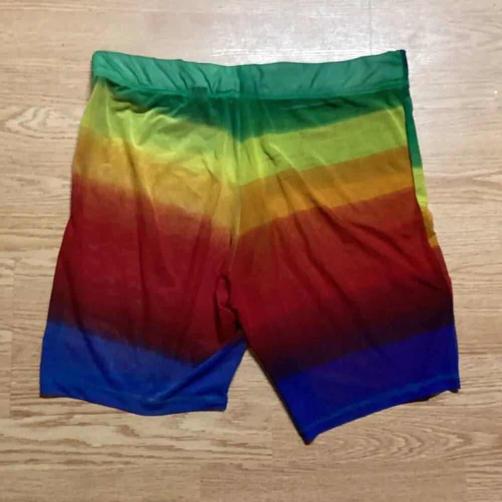Rouge Collection Mesh Rainbow Shorts Green Size L - Image 2