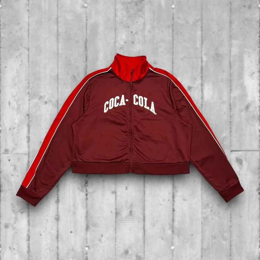 Coca-Cola ★  Logo Red & Maroon Full-Zip Cropped Track Jacket ★ - Image 2