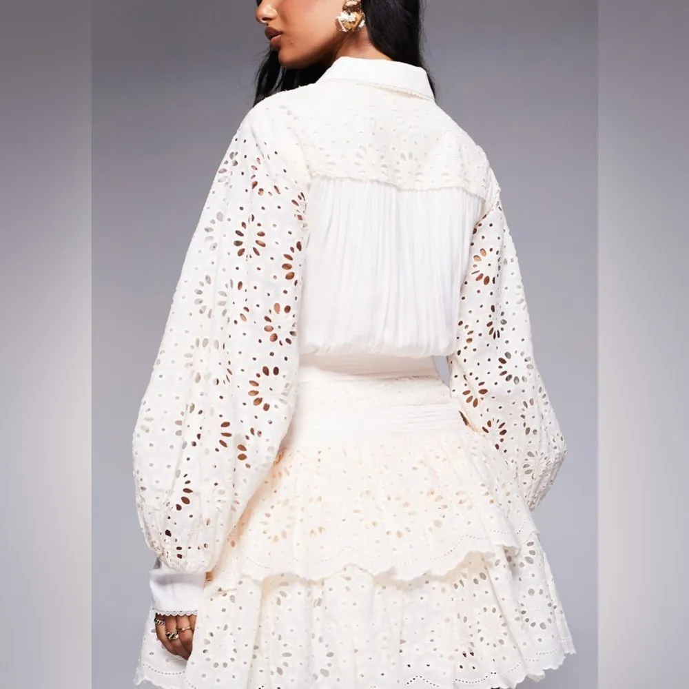 ASOS Broderie Peplum Mini Shirt Dress Cream Size 12 NWT IN PACKAGE - Image 3