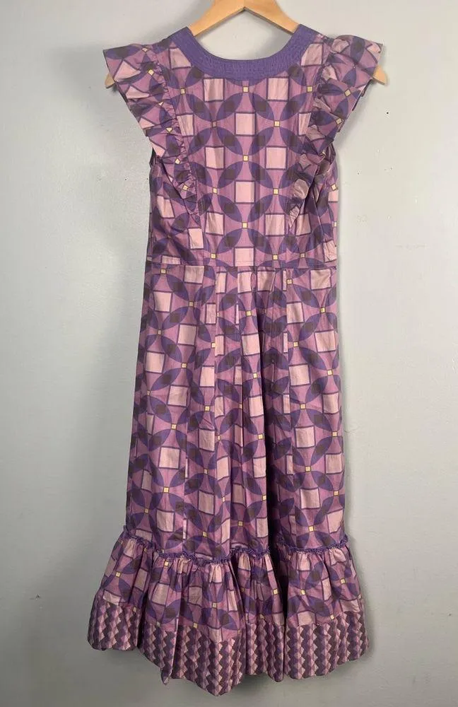 Anthropologie Plenty Tracy Reese Dress Purple Print Midi Size 4 button ruffle - Image 5